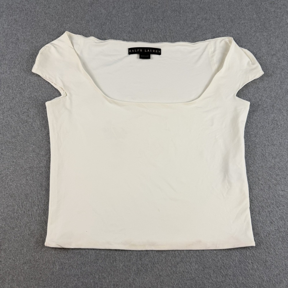 Vintage Ralph Lauren Black Label Square Neck Womens Stretch Top L USA White